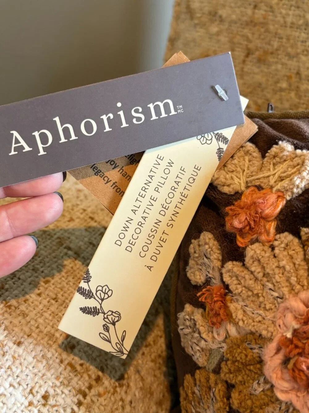 Embroidered Floral Brown Velvet Lumbar Pillow Aphorism 14